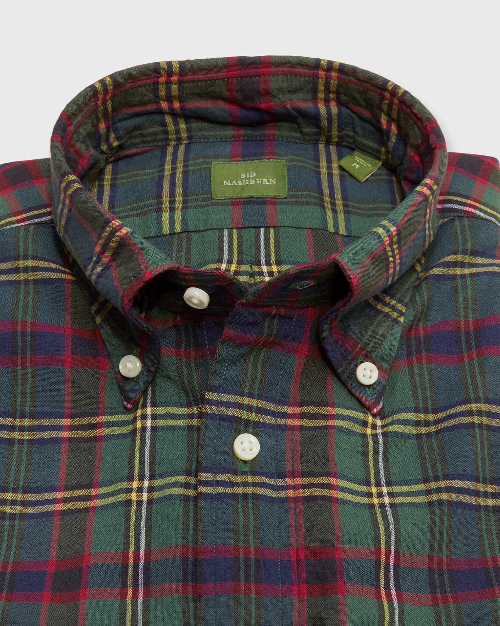 Button-Down Sport Shirt in Green/Yellow/Red Madras