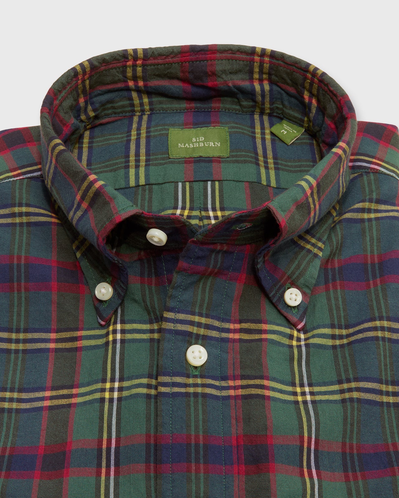 Button-Down Sport Shirt in Green/Yellow/Red Madras