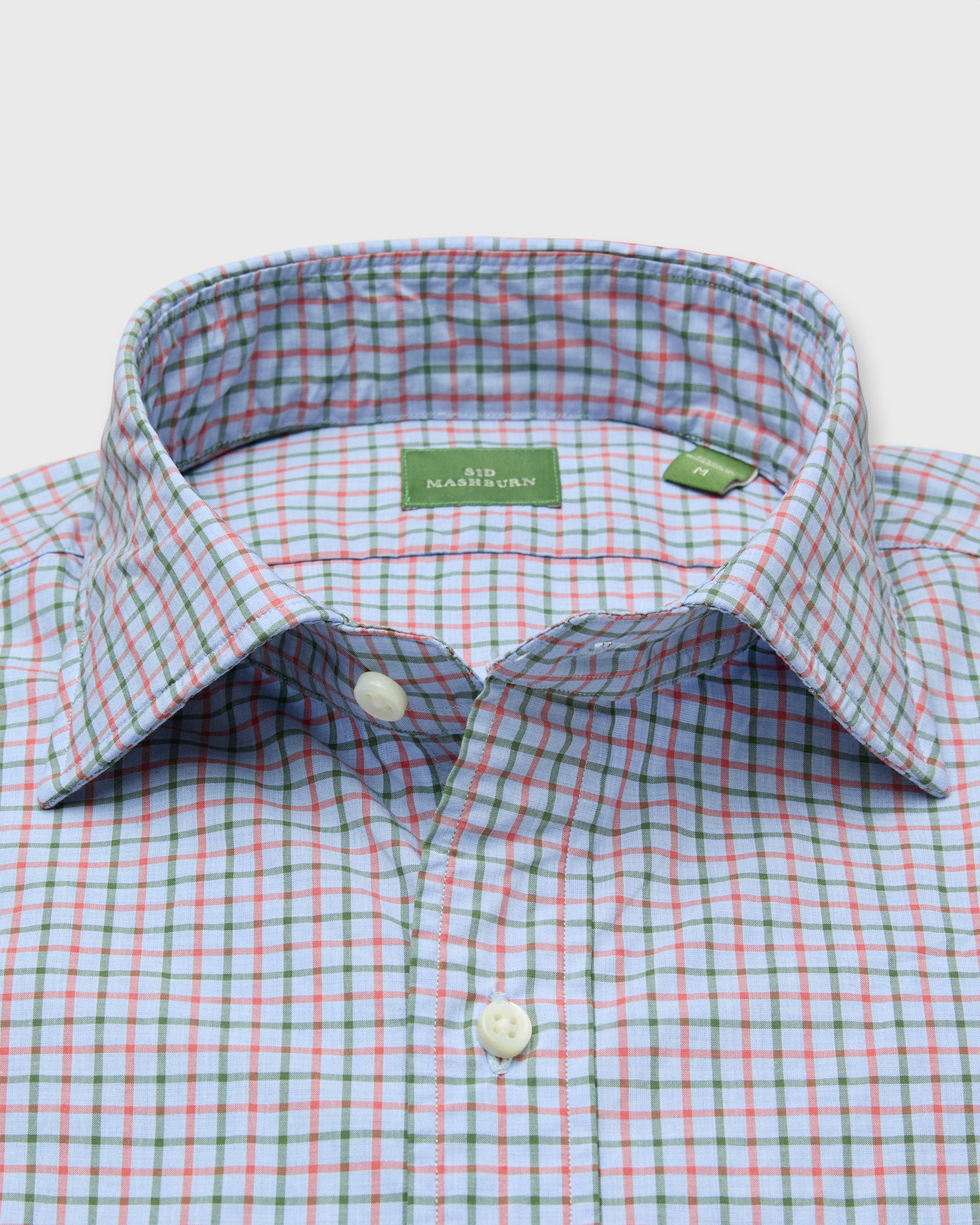 Spread Collar Sport Shirt in Sky/Poppy/Green Tattersall Poplin