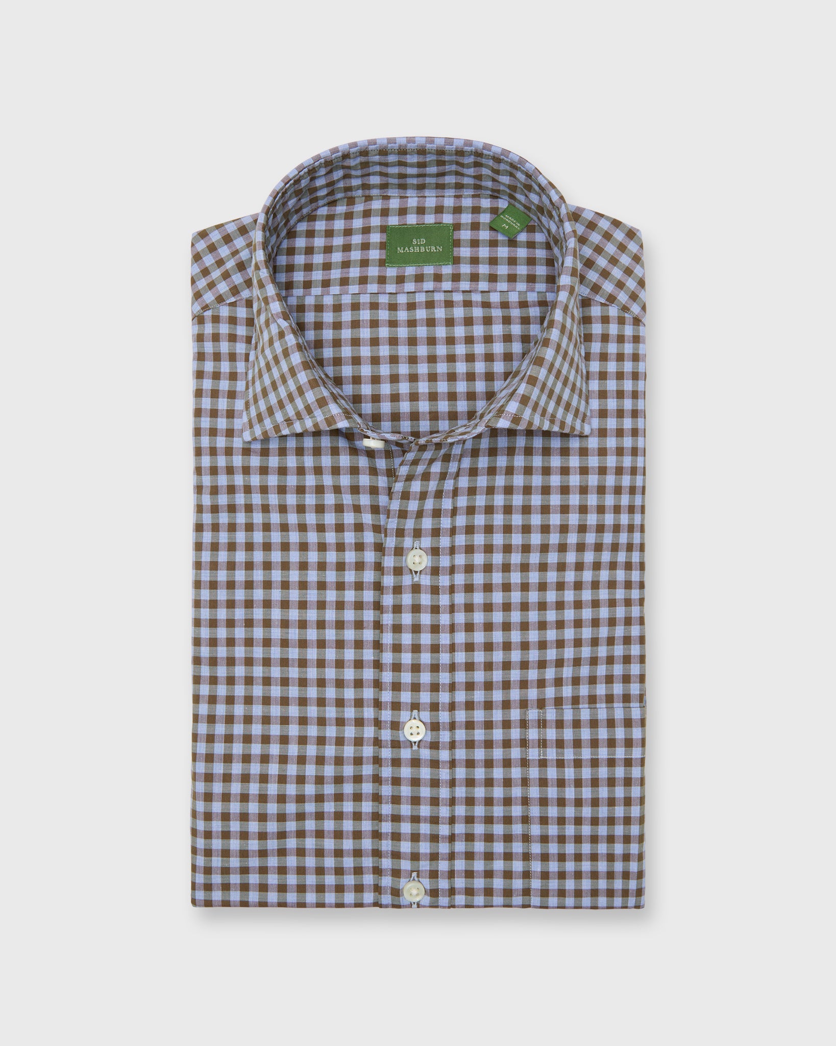 Spread Collar Sport Shirt in Heather Sky/Brolive Gingham Poplin