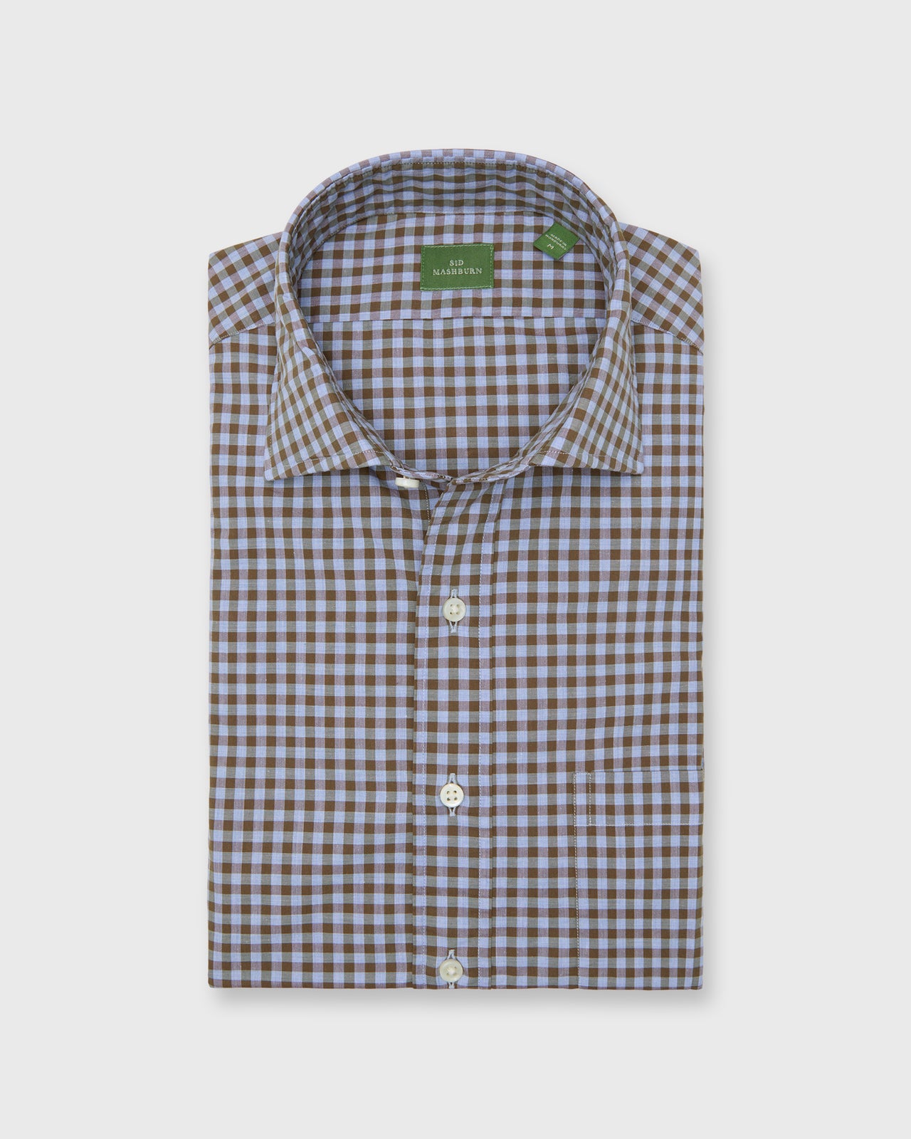 Spread Collar Sport Shirt in Heather Sky/Brolive Gingham Poplin
