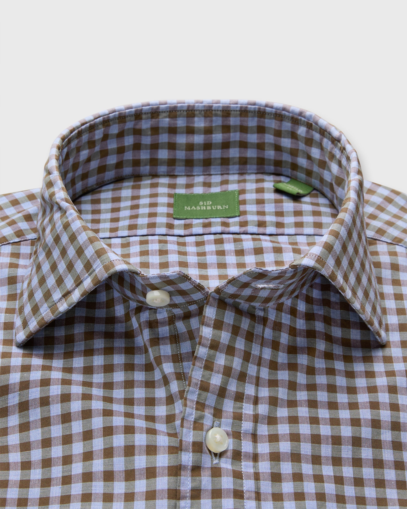 Spread Collar Sport Shirt in Heather Sky/Brolive Gingham Poplin