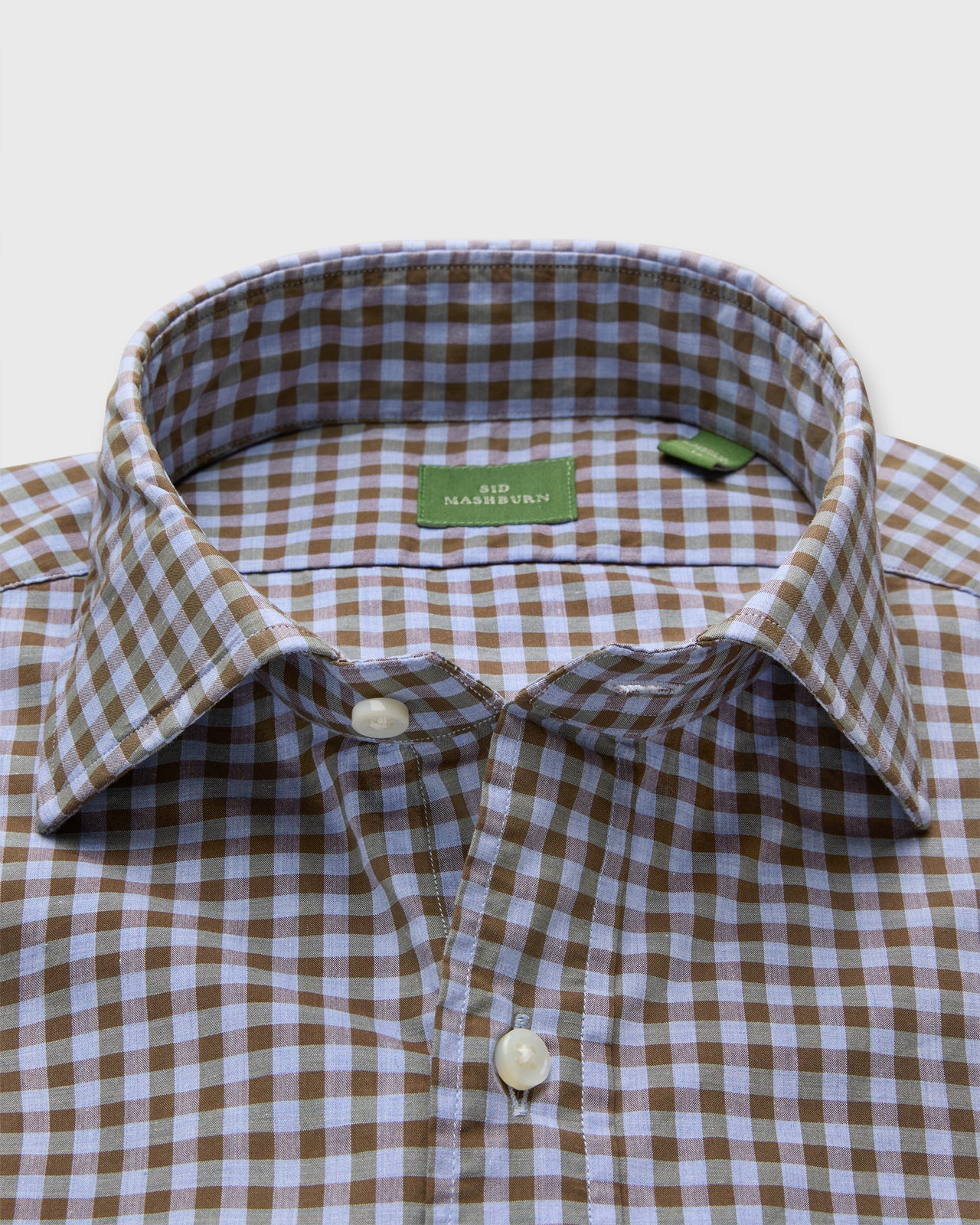 Spread Collar Sport Shirt in Heather Sky/Brolive Gingham Poplin