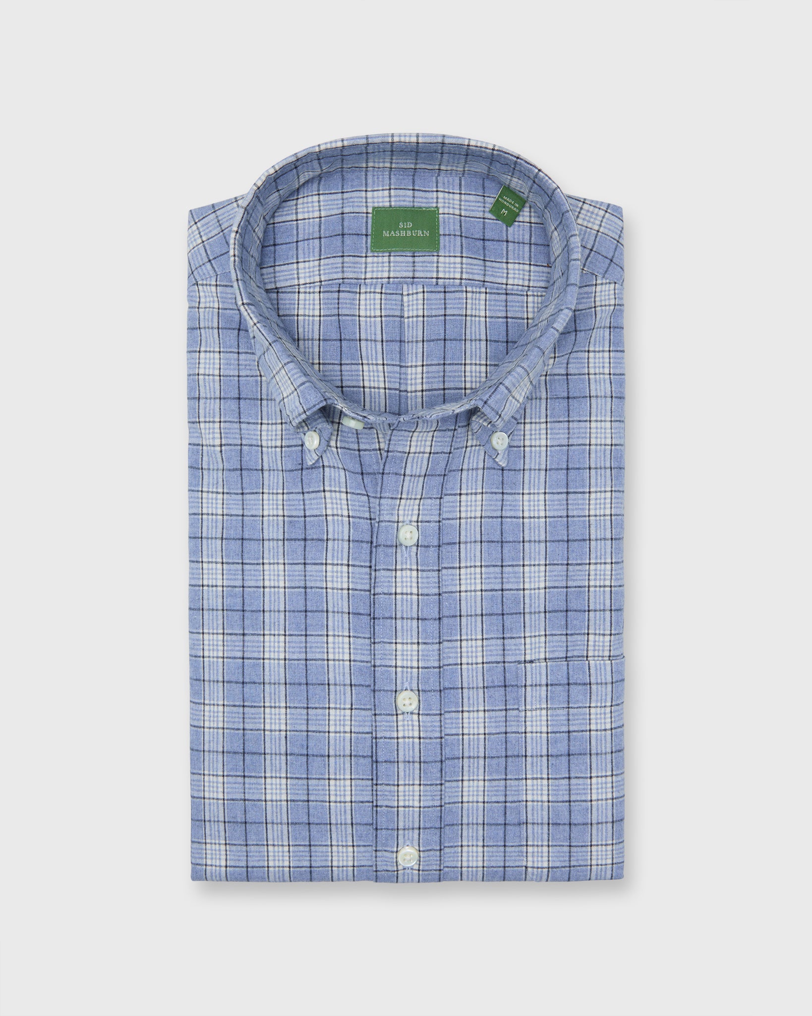 Button-Down Sport Shirt in Sky/Bone/Navy Plaid Brushed Plainweave