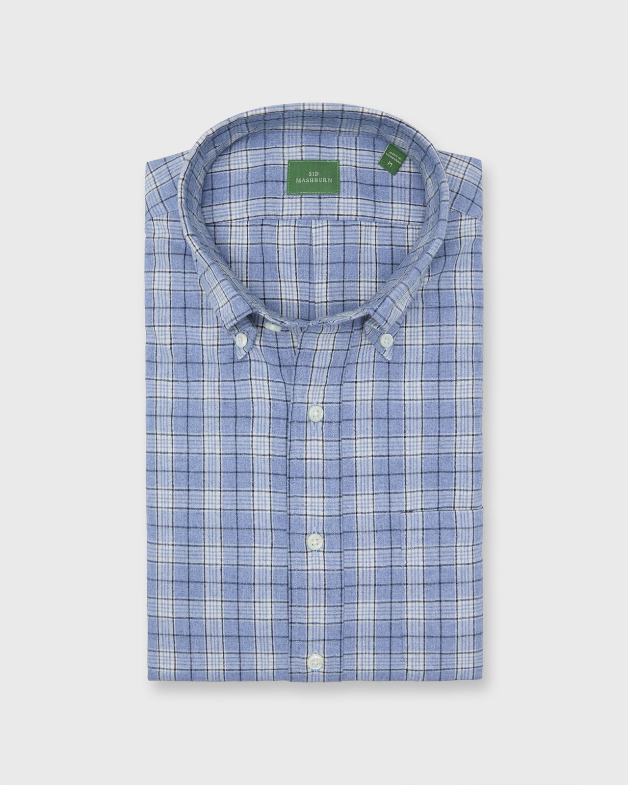 Button-Down Sport Shirt in Sky/Bone/Navy Plaid Brushed Plainweave