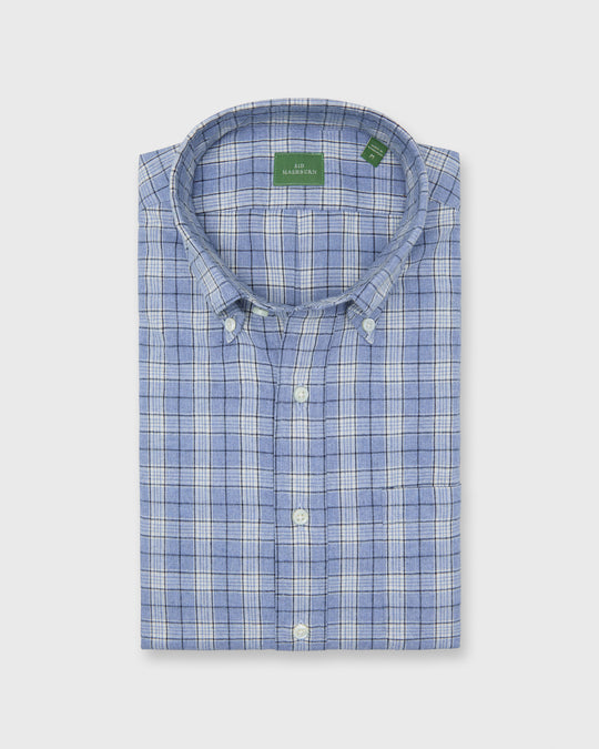 Button-Down Sport Shirt in Sky/Bone/Navy Plaid Brushed Plainweave