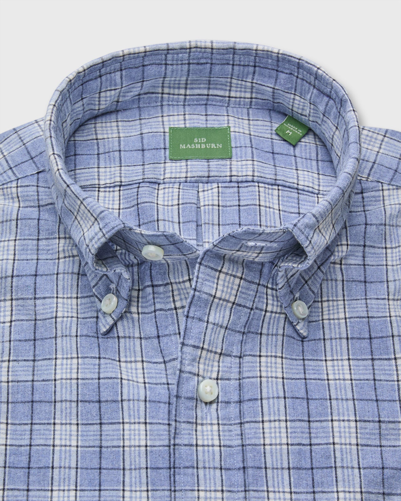 Button-Down Sport Shirt in Sky/Bone/Navy Plaid Brushed Plainweave