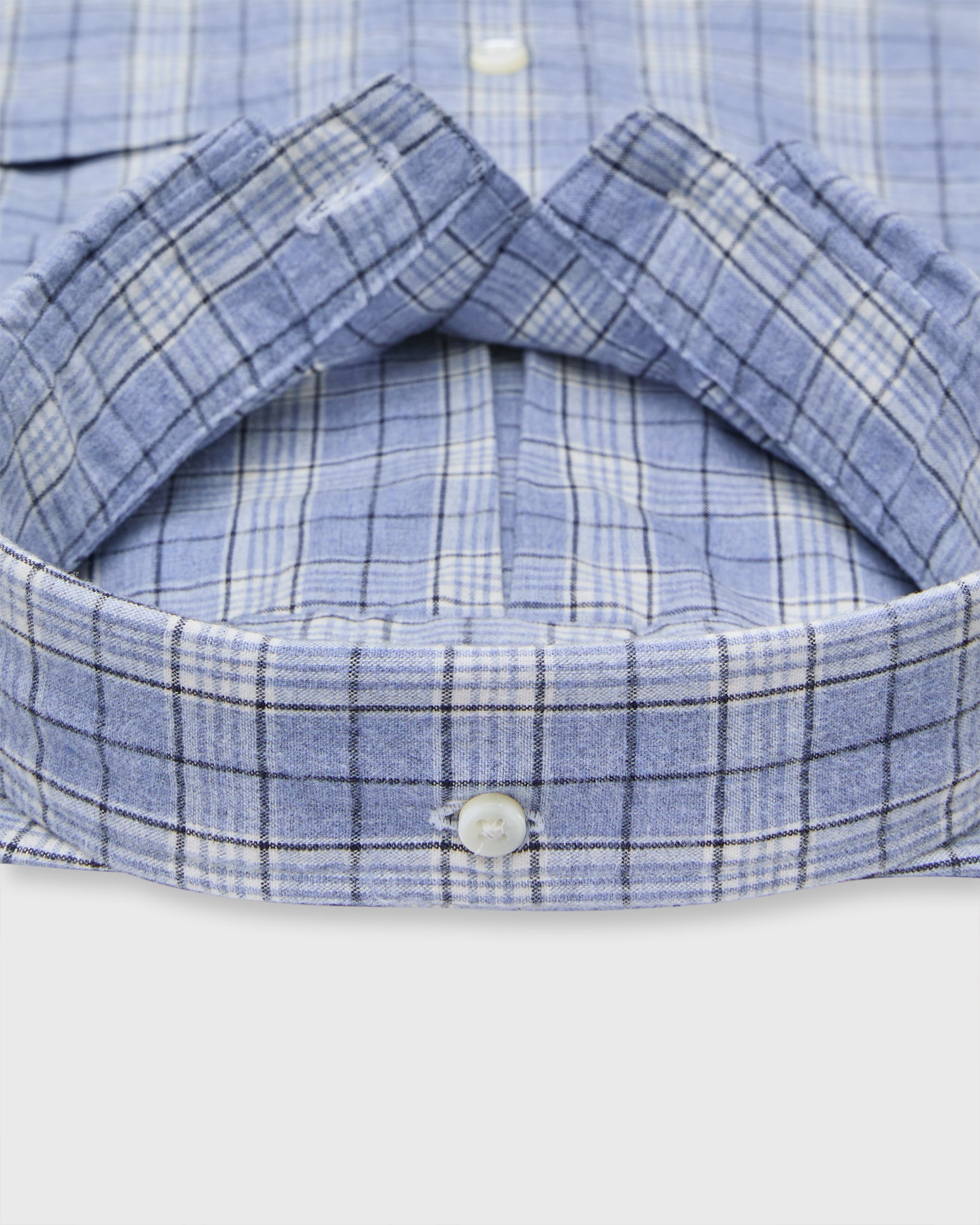 Button-Down Sport Shirt in Sky/Bone/Navy Plaid Brushed Plainweave