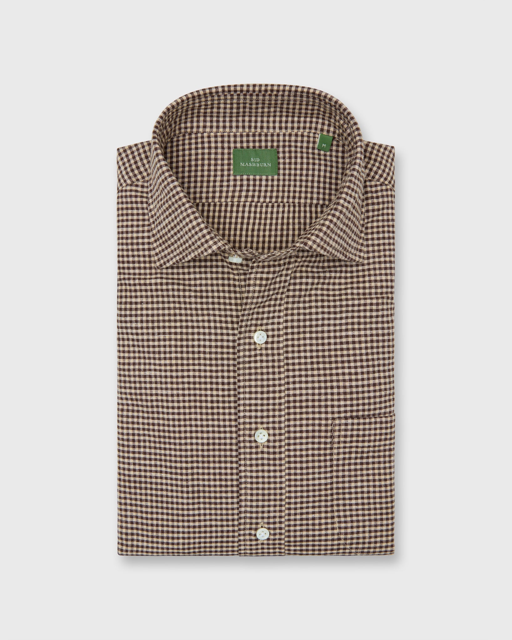 Spread Collar Sport Shirt in Brown/Sawdust Gingham Brushed Twill