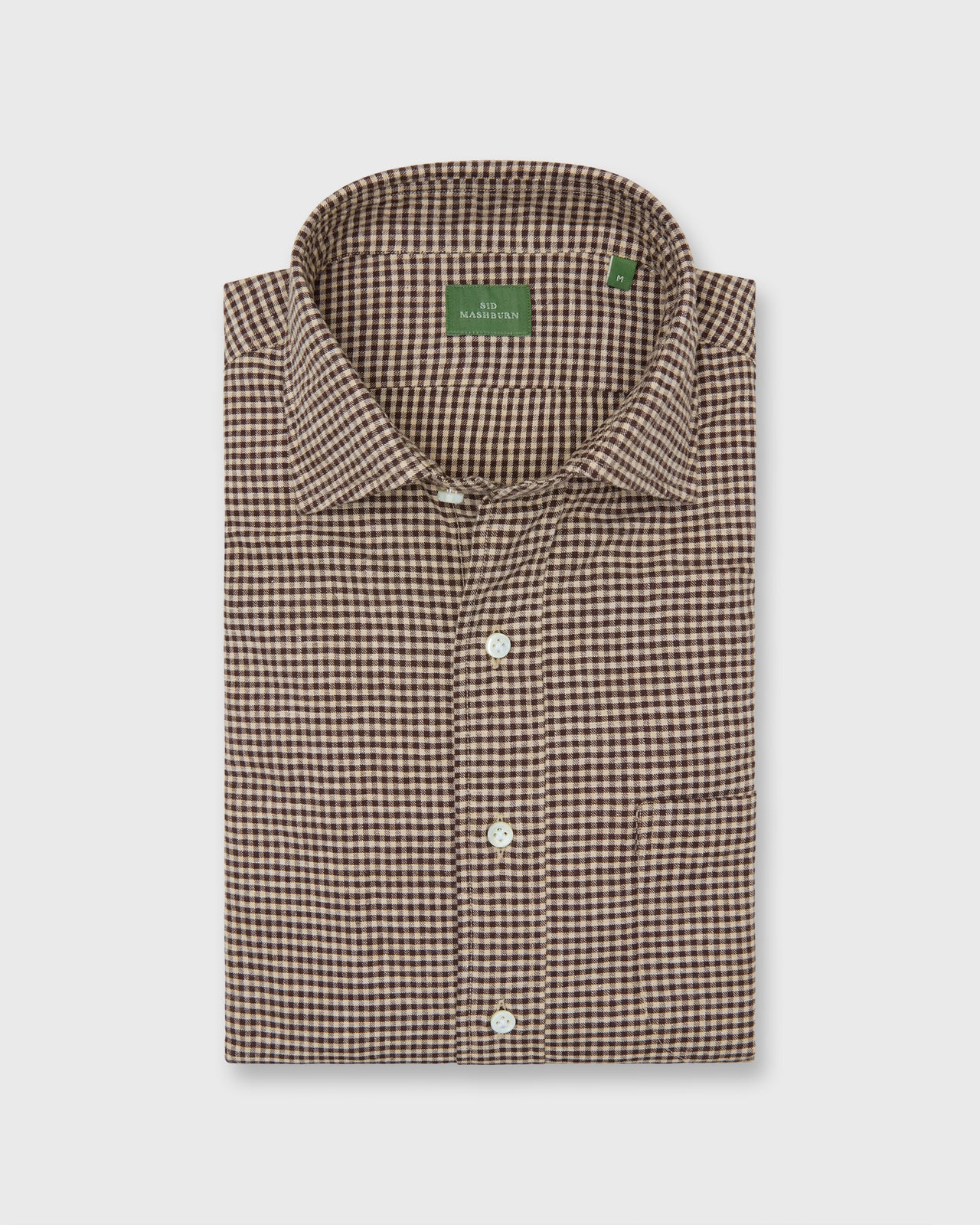 Spread Collar Sport Shirt in Brown/Sawdust Gingham Brushed Twill
