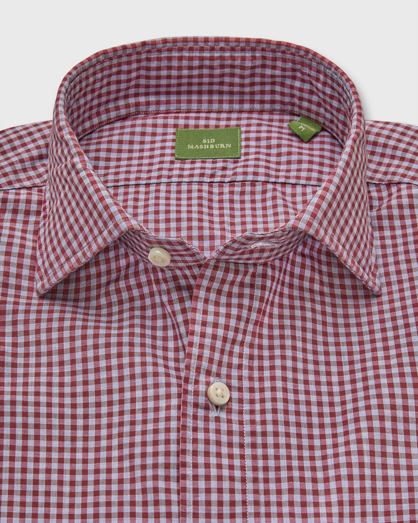 Spread Collar Sport Shirt in Heather Sky/Garnet Gingham Poplin