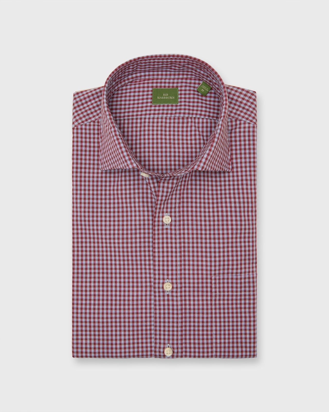 Spread Collar Sport Shirt in Heather Sky/Garnet Gingham Poplin