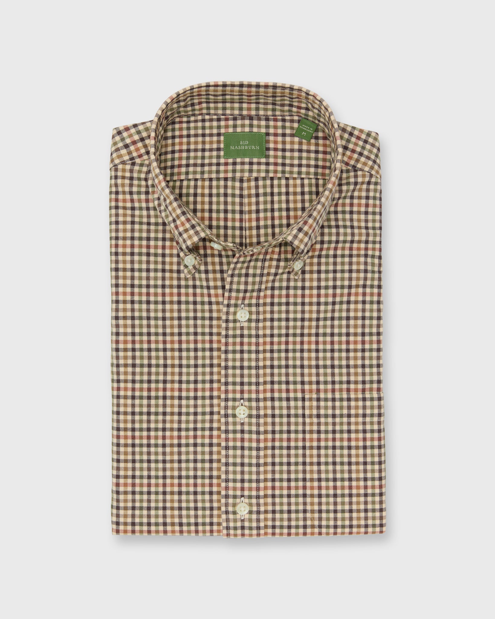 Button-Down Sport Shirt in Brown/Olive/Red Guncheck Twill