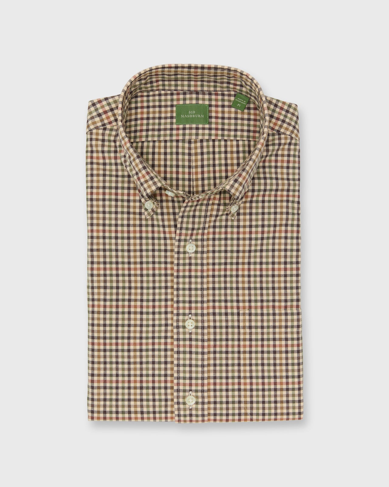 Button-Down Sport Shirt in Brown/Olive/Red Guncheck Twill