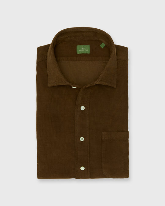 Spread Collar Sport Shirt in Brown Corduroy