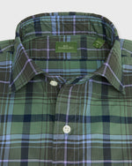 Load image into Gallery viewer, Spread Collar Sport Shirt in Olive/Navy/Lavender Plaid Poplin
