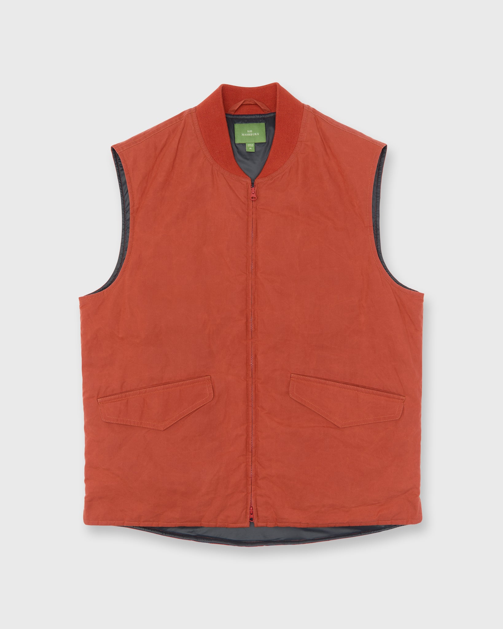Cashpad Zip Vest in Vermillion Dry Waxed Poplin | Shop Sid Mashburn