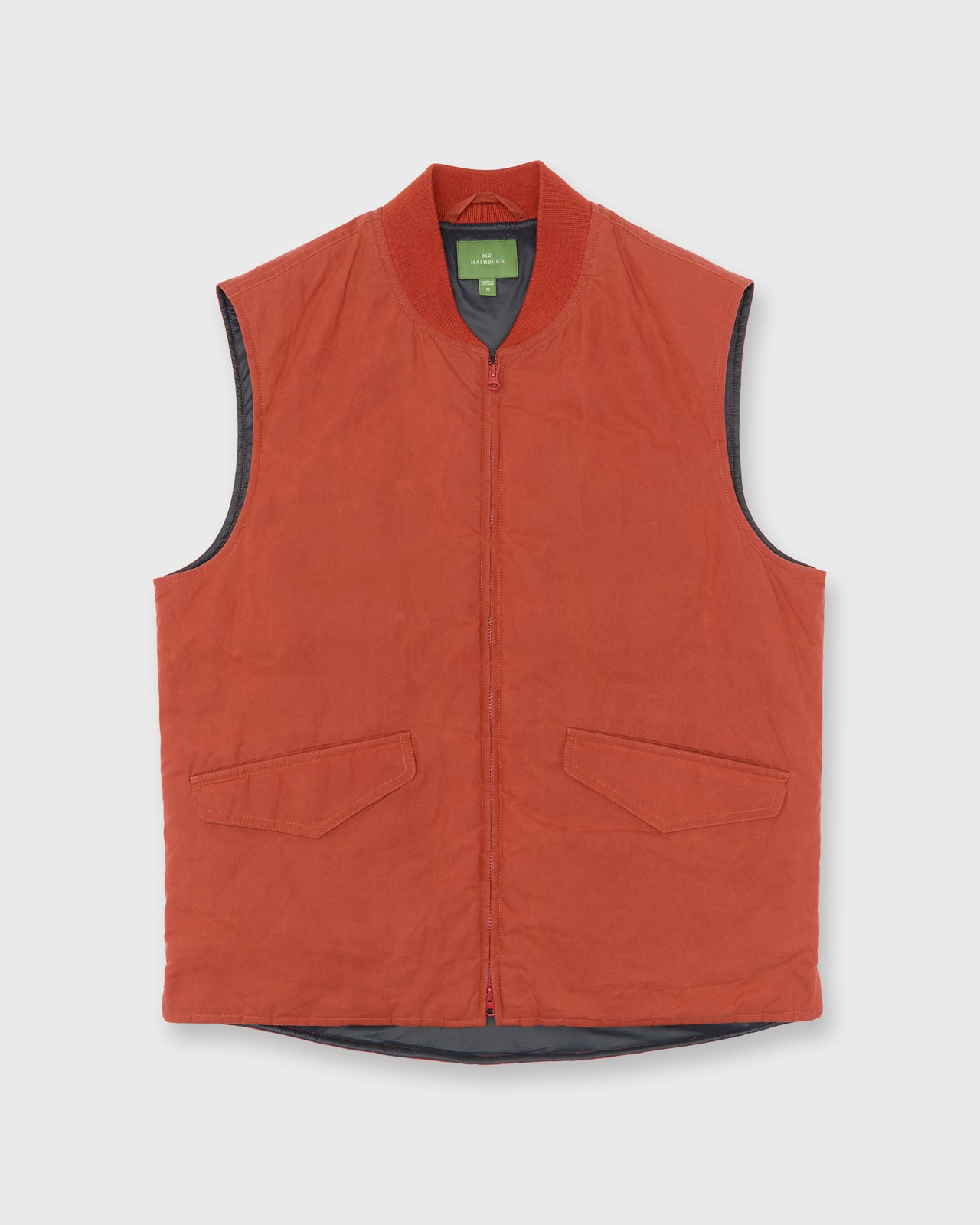 Cashpad Zip Vest in Vermillion Dry Waxed Poplin | Shop Sid Mashburn