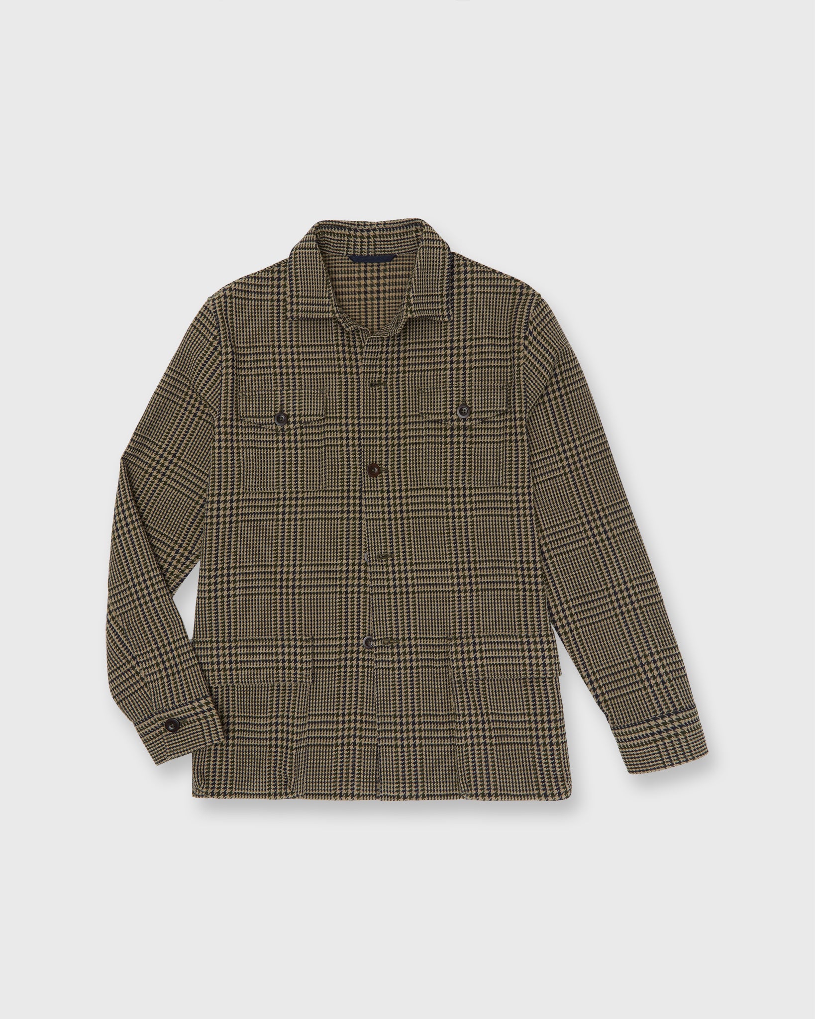 Military Jacket in Oat/Olive/Navy Plaid Hopsack
