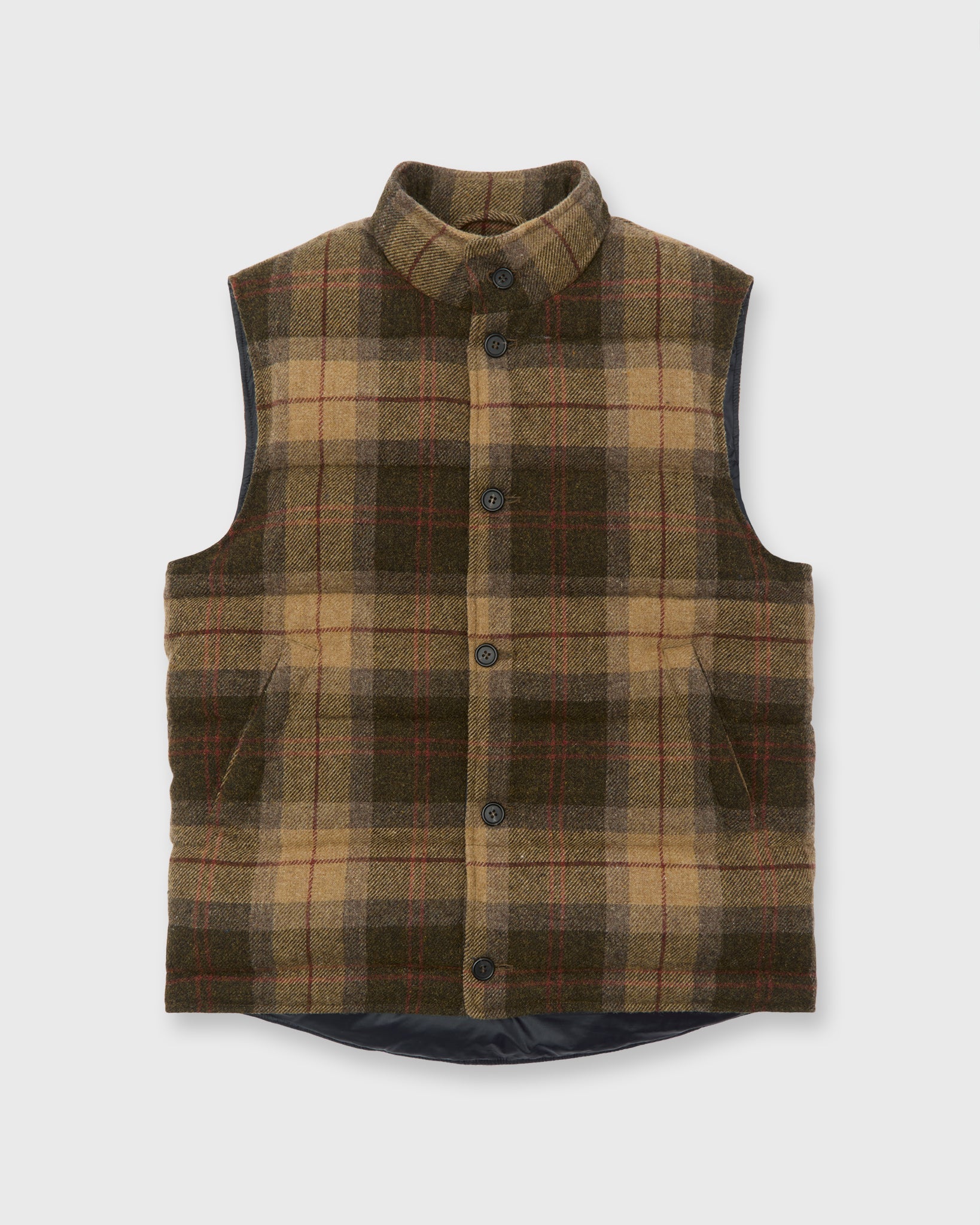 Cashball Vest in Khaki/Brown/Red Plaid Tweed