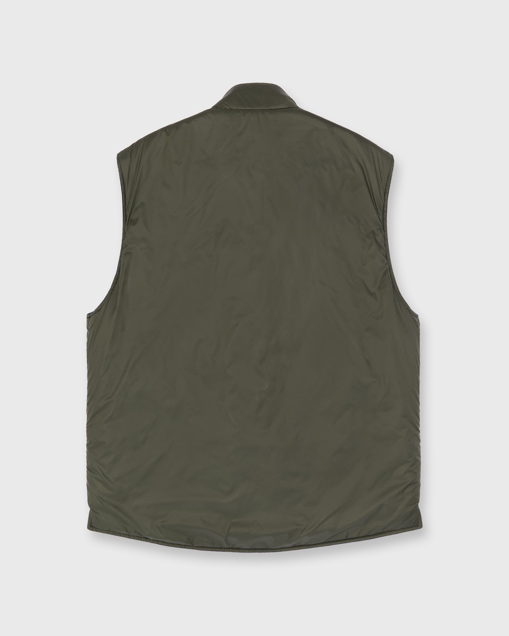 Reversible Cashpad Zip Vest in Olive Nylon/Navy Cashmere Flannel