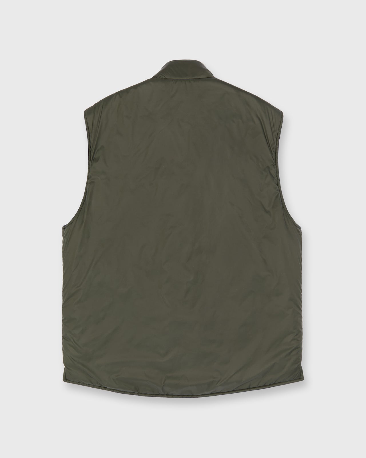 Reversible Cashpad Zip Vest in Olive Nylon/Navy Cashmere Flannel