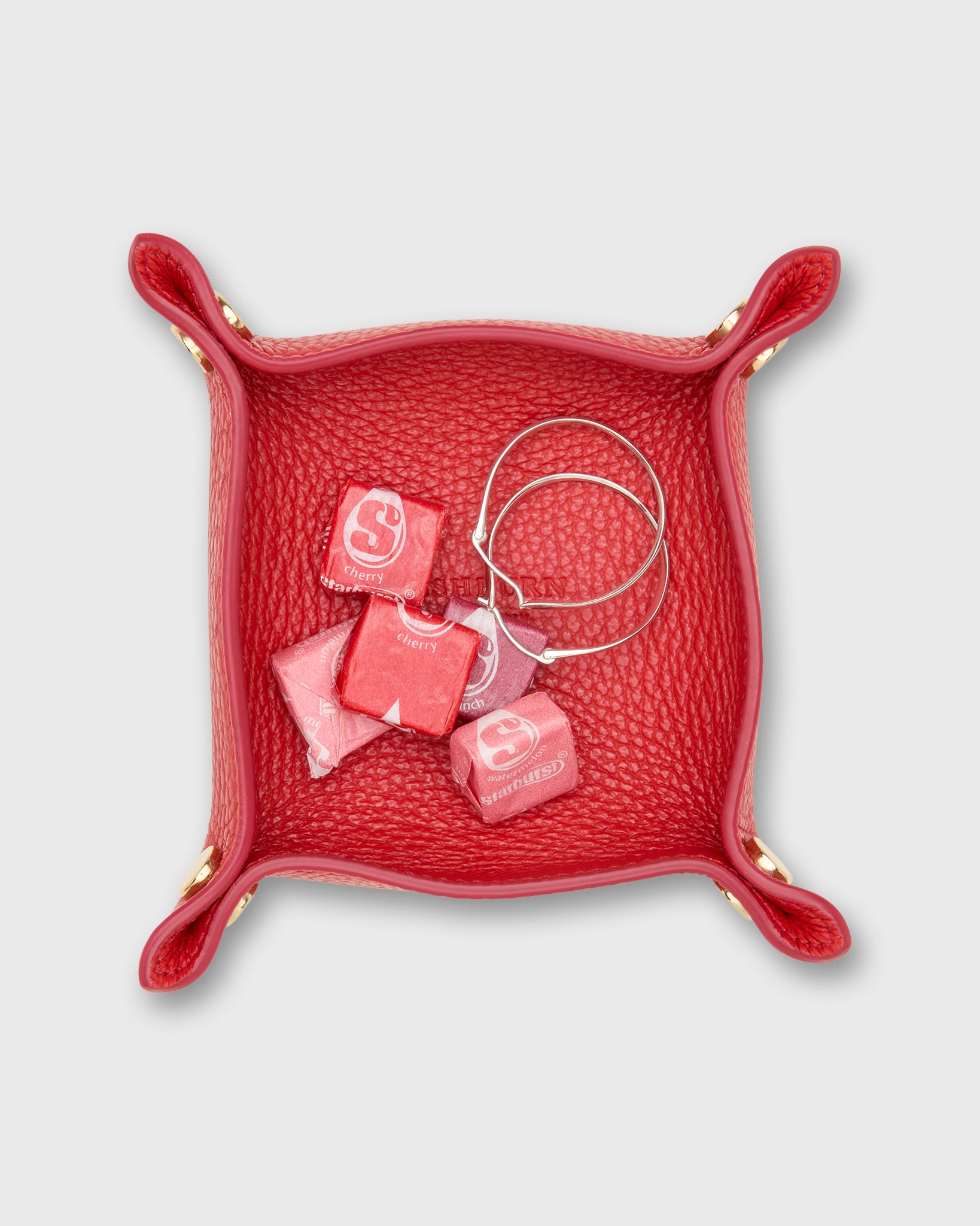 Small Square Tray in Poppy Leather
