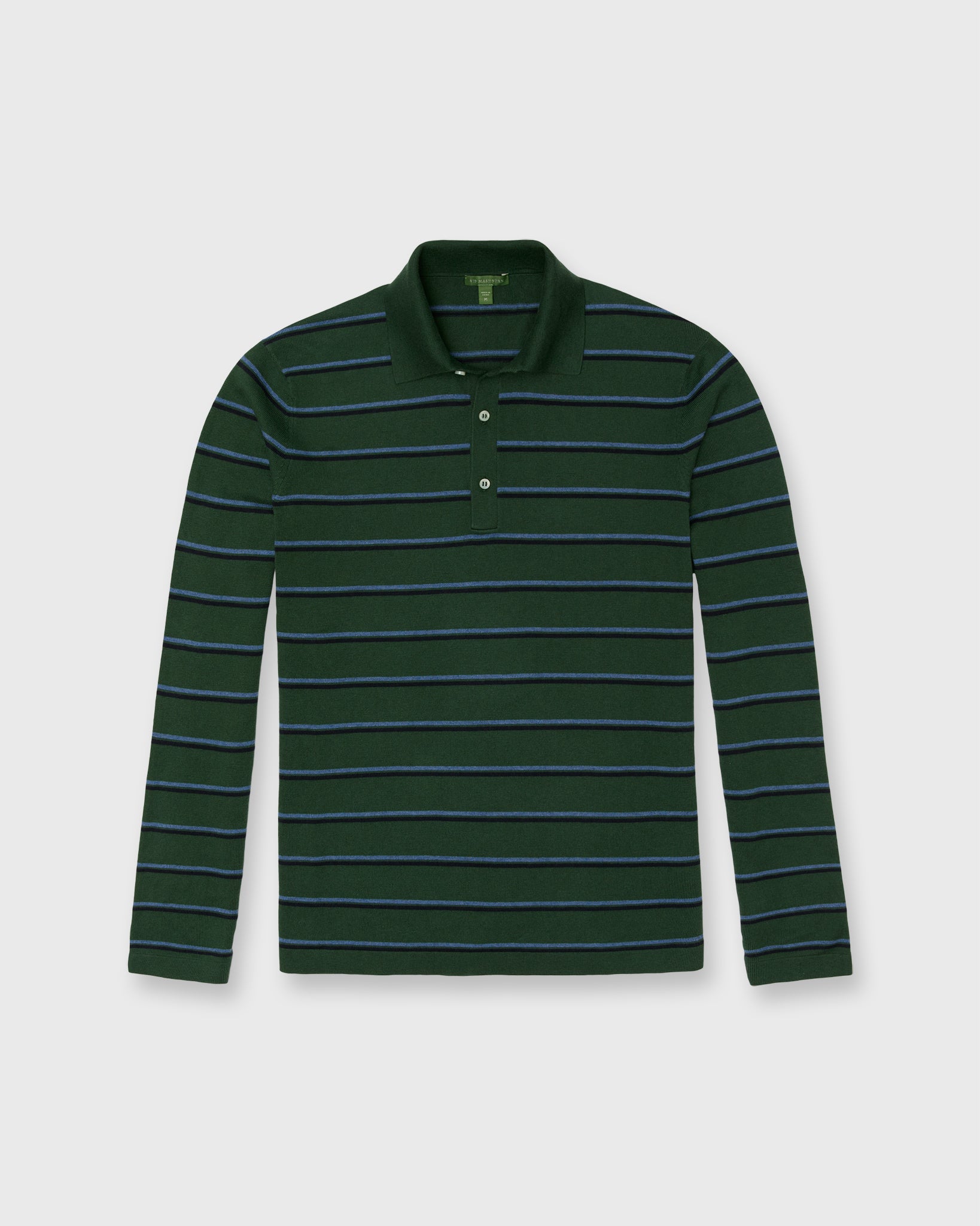 Long-Sleeved Rally Polo Sweater in Forest Walk/Harbour Blue/Neat Navy Striped Cotton/Cashmere