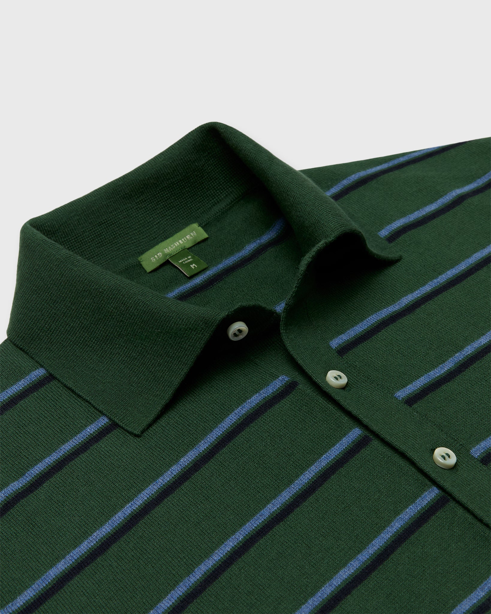 Long-Sleeved Rally Polo Sweater in Forest Walk/Harbour Blue/Neat Navy Striped Cotton/Cashmere