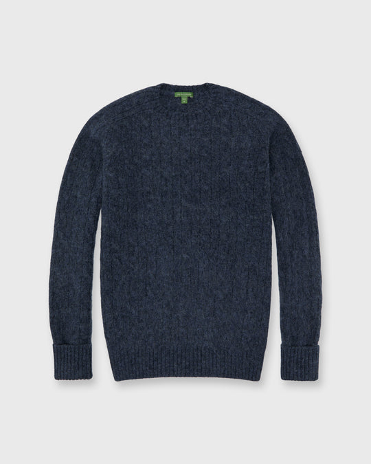 Washed Cable-Knit Crewneck Sweater in Captain Wool
