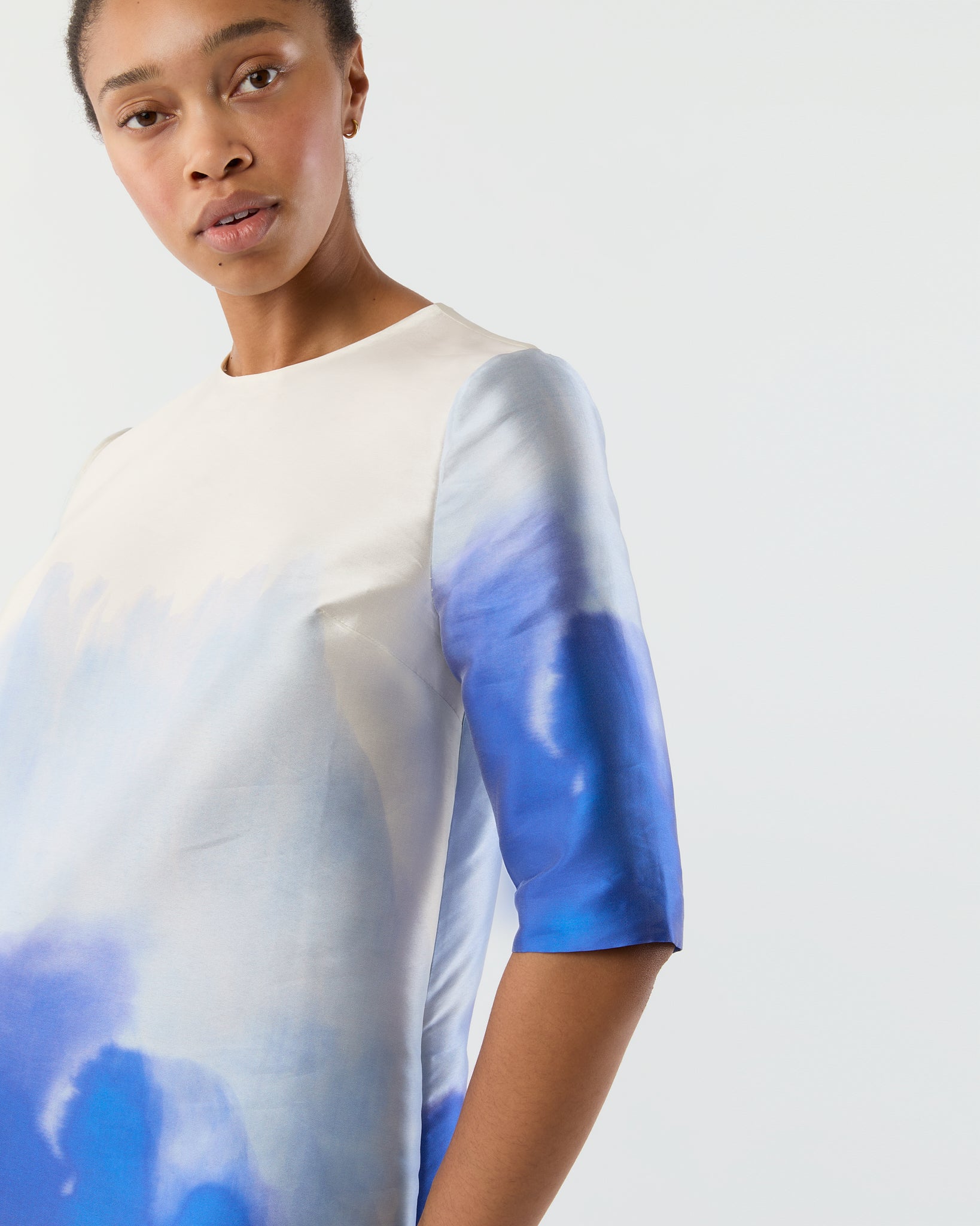 Paige Maxi Dress in Blue Watercolor Printed Mikado