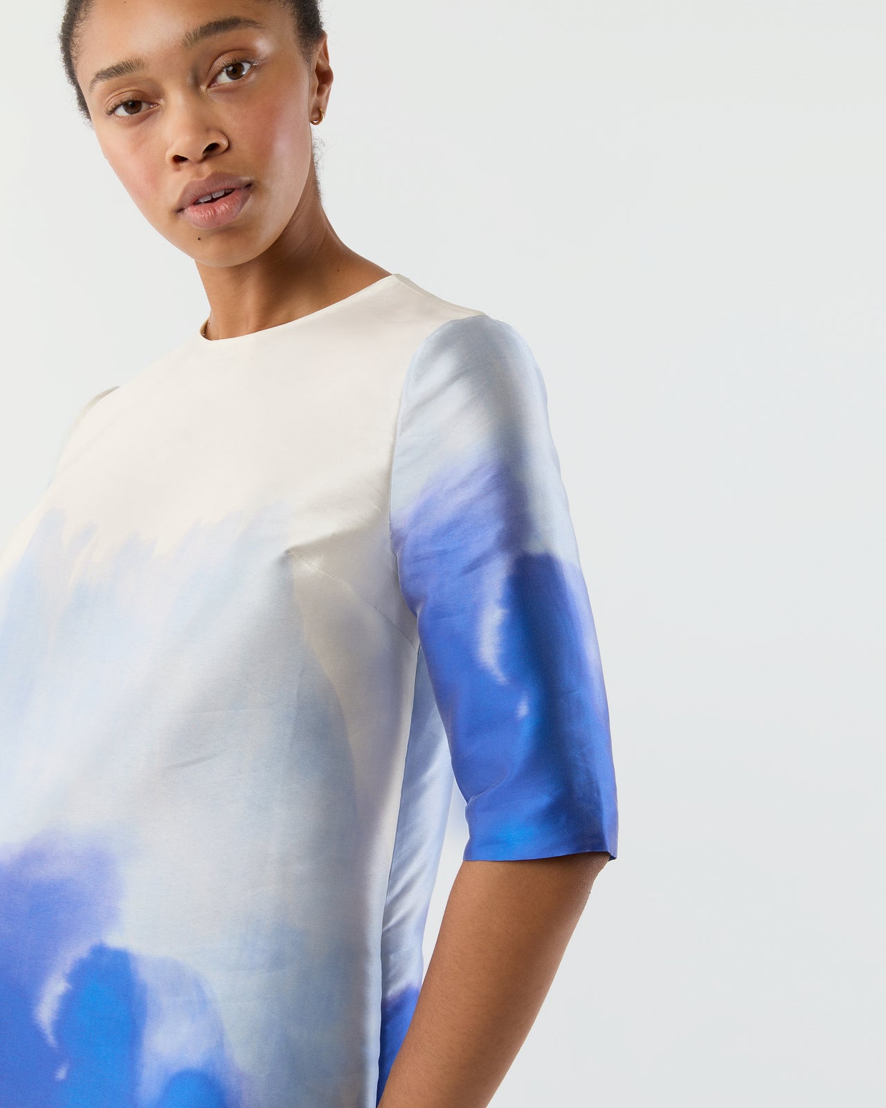 Paige Maxi Dress in Blue Watercolor Printed Mikado