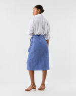 Load image into Gallery viewer, Kara Wrap Skirt in Blue/White Knotted Striped Jacquard
