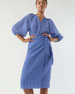 Load image into Gallery viewer, Victoria Blouse in Blue/White Knotted Striped Jacquard
