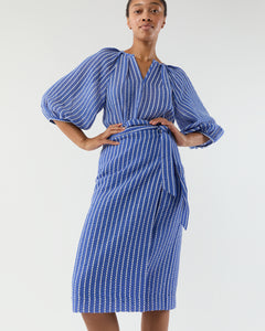 Victoria Blouse in Blue/White Knotted Striped Jacquard