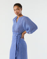 Load image into Gallery viewer, Victoria Blouse in Blue/White Knotted Striped Jacquard
