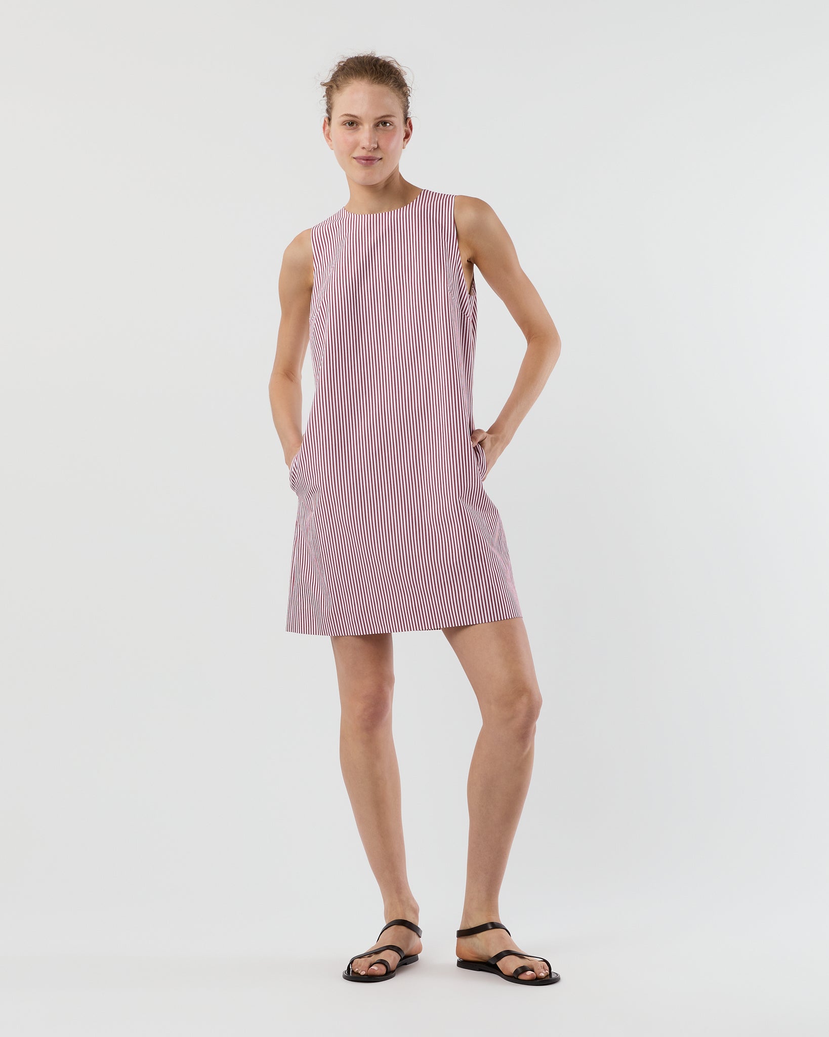 Susy Shift Dress in Red/White Bengal Stripe Compact Cotton