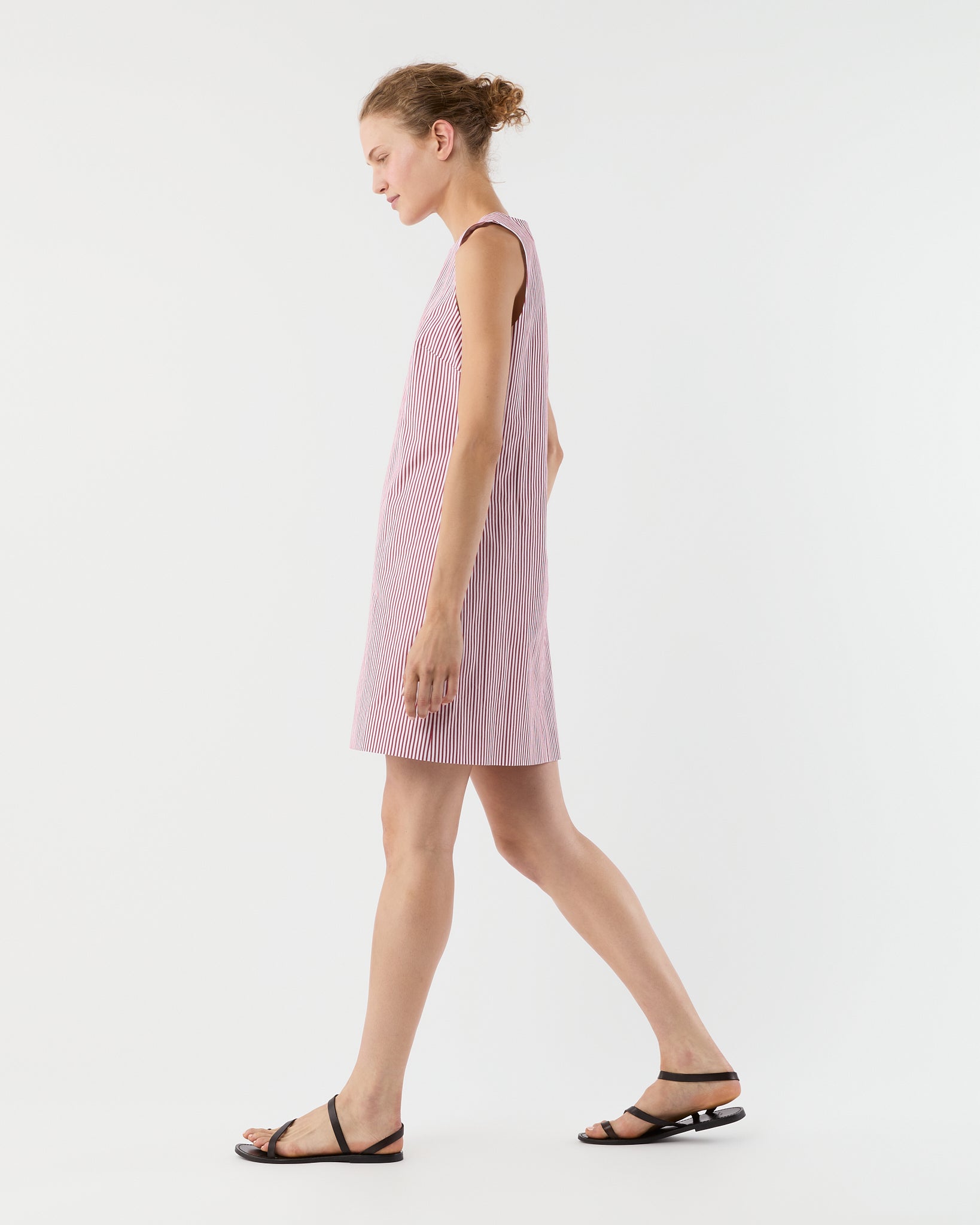 Susy Shift Dress in Red/White Bengal Stripe Compact Cotton