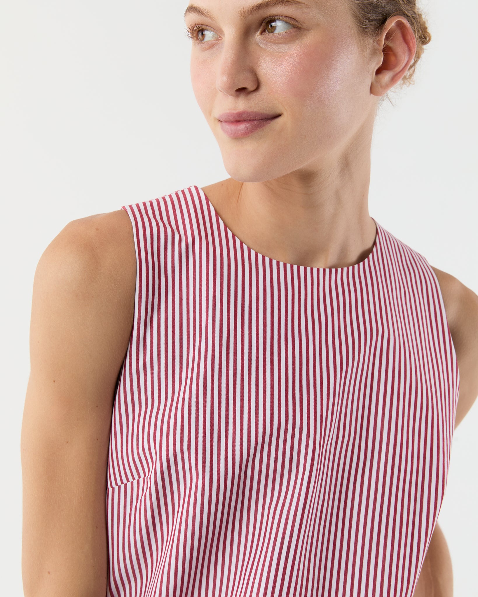 Susy Shift Dress in Red/White Bengal Stripe Compact Cotton