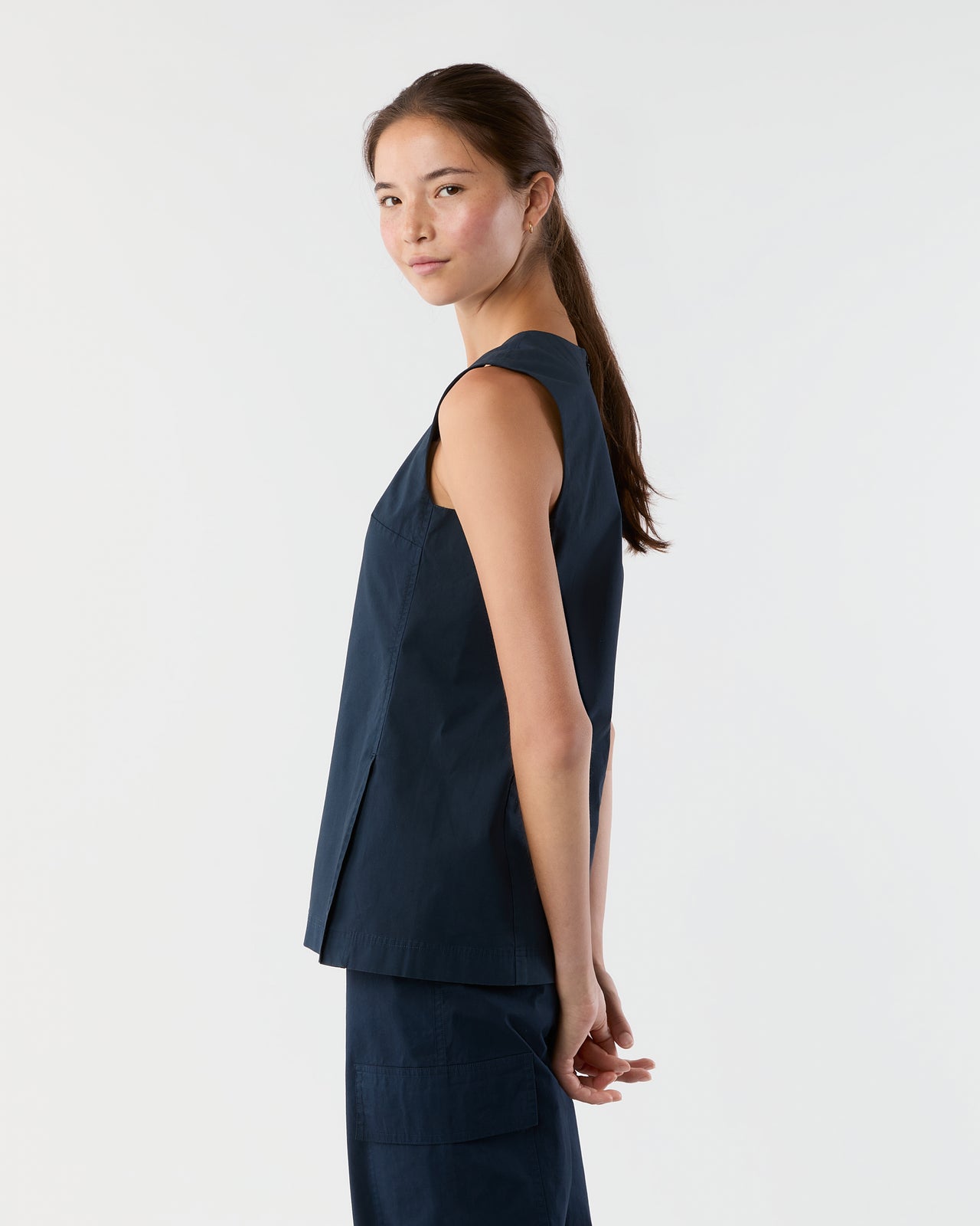 Jo Tunic in Navy Paperweight Stretch Poplin