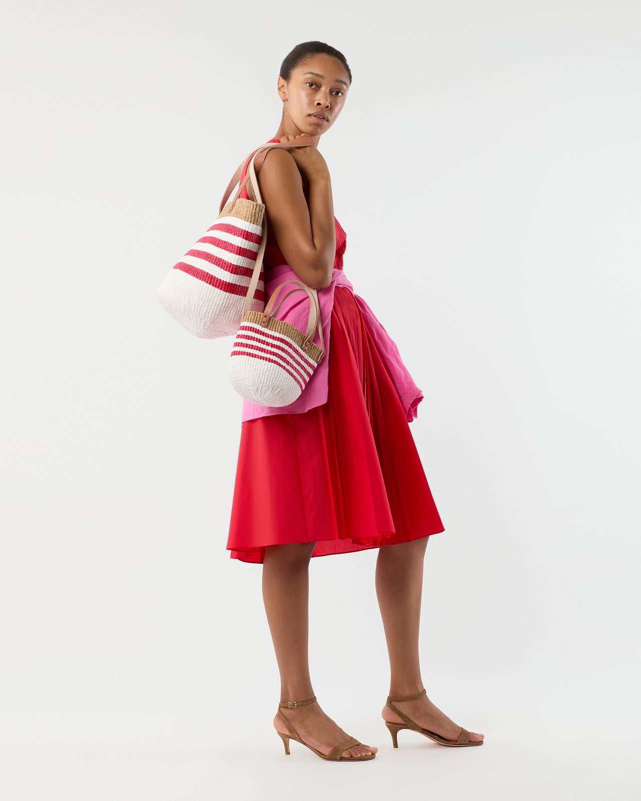 Kiondo Shopper Basket in Thin Stripe Red