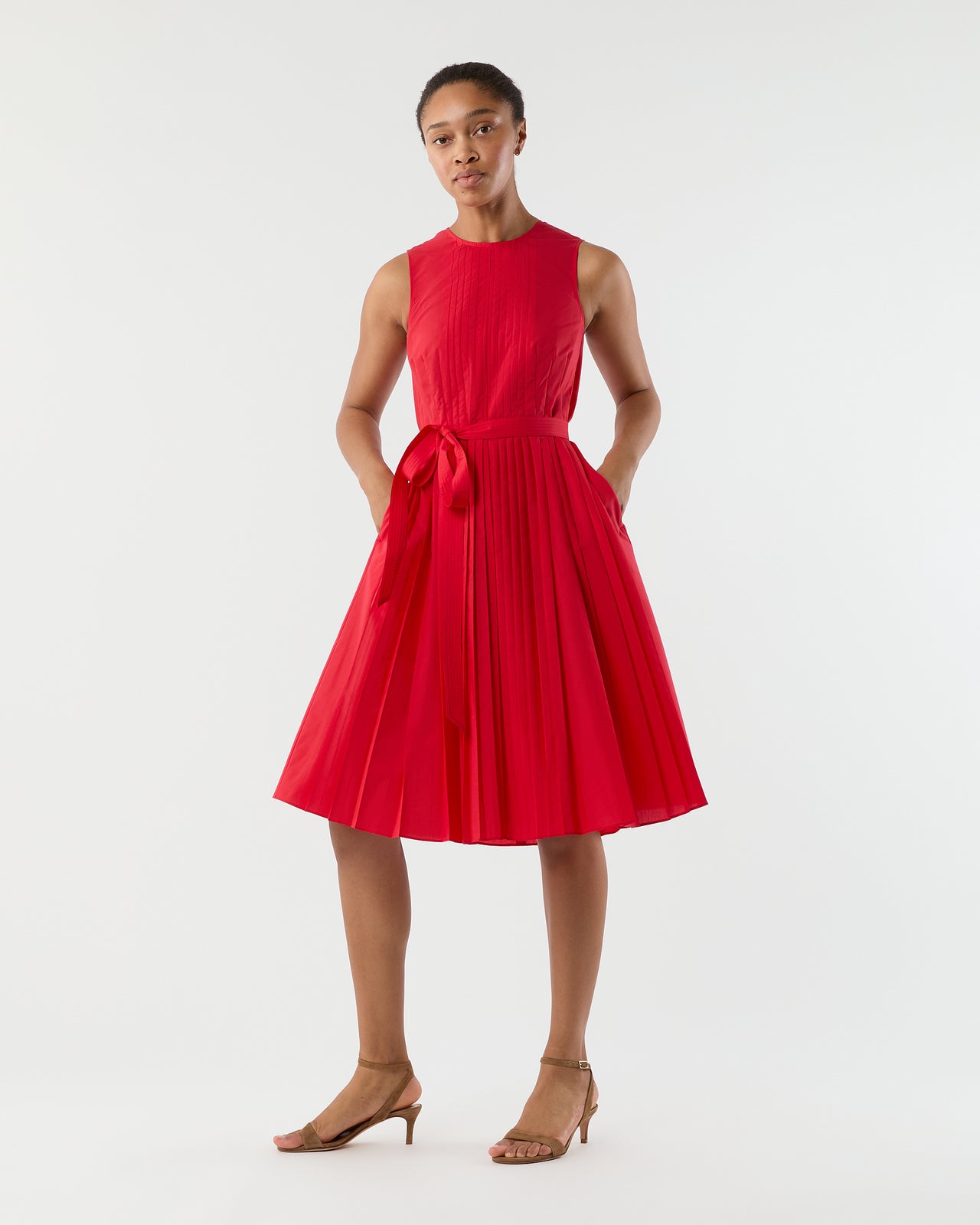 Joelle Dress in Red Lightweight Poplin