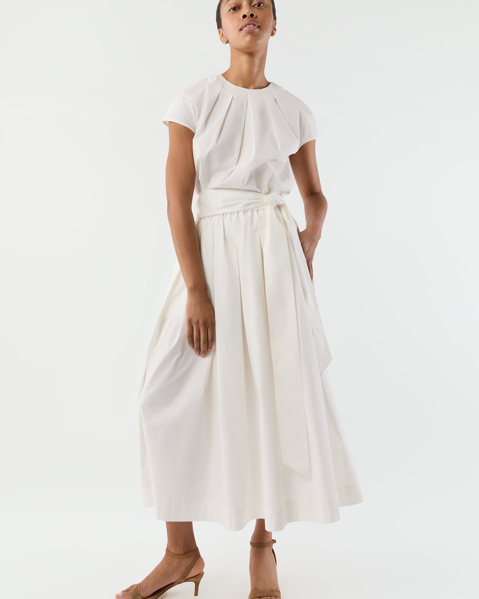Carla Skirt in White Paperweight Stretch Poplin