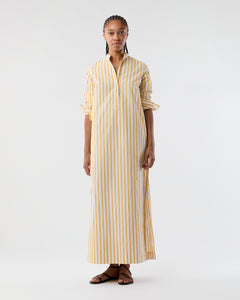 Mandarin Talitha Shirtdress in Gold/Ivory Balanced Stripe Poplin