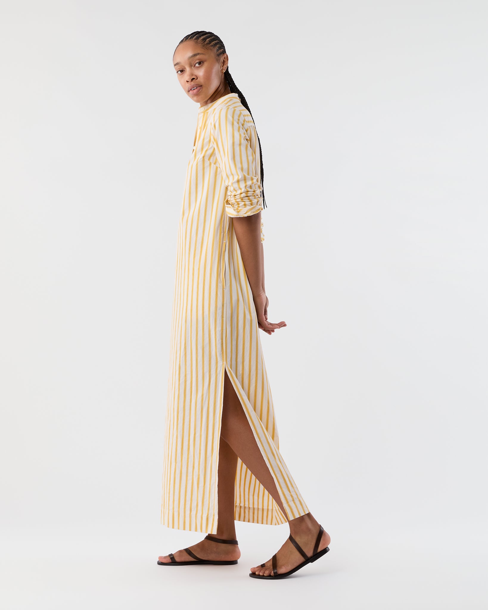 Mandarin Talitha Shirtdress in Gold/Ivory Balanced Stripe Poplin