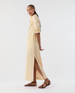 Mandarin Talitha Shirtdress in Gold/Ivory Balanced Stripe Poplin