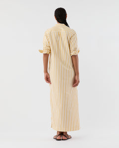 Mandarin Talitha Shirtdress in Gold/Ivory Balanced Stripe Poplin