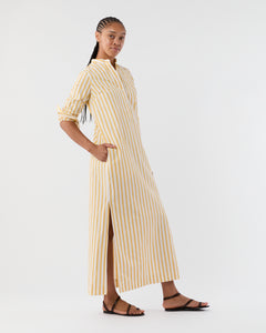 Mandarin Talitha Shirtdress in Gold/Ivory Balanced Stripe Poplin