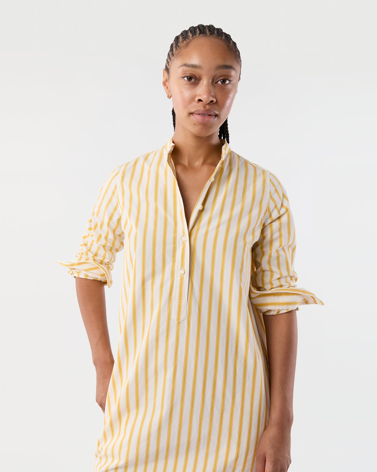 Mandarin Talitha Shirtdress in Gold/Ivory Balanced Stripe Poplin