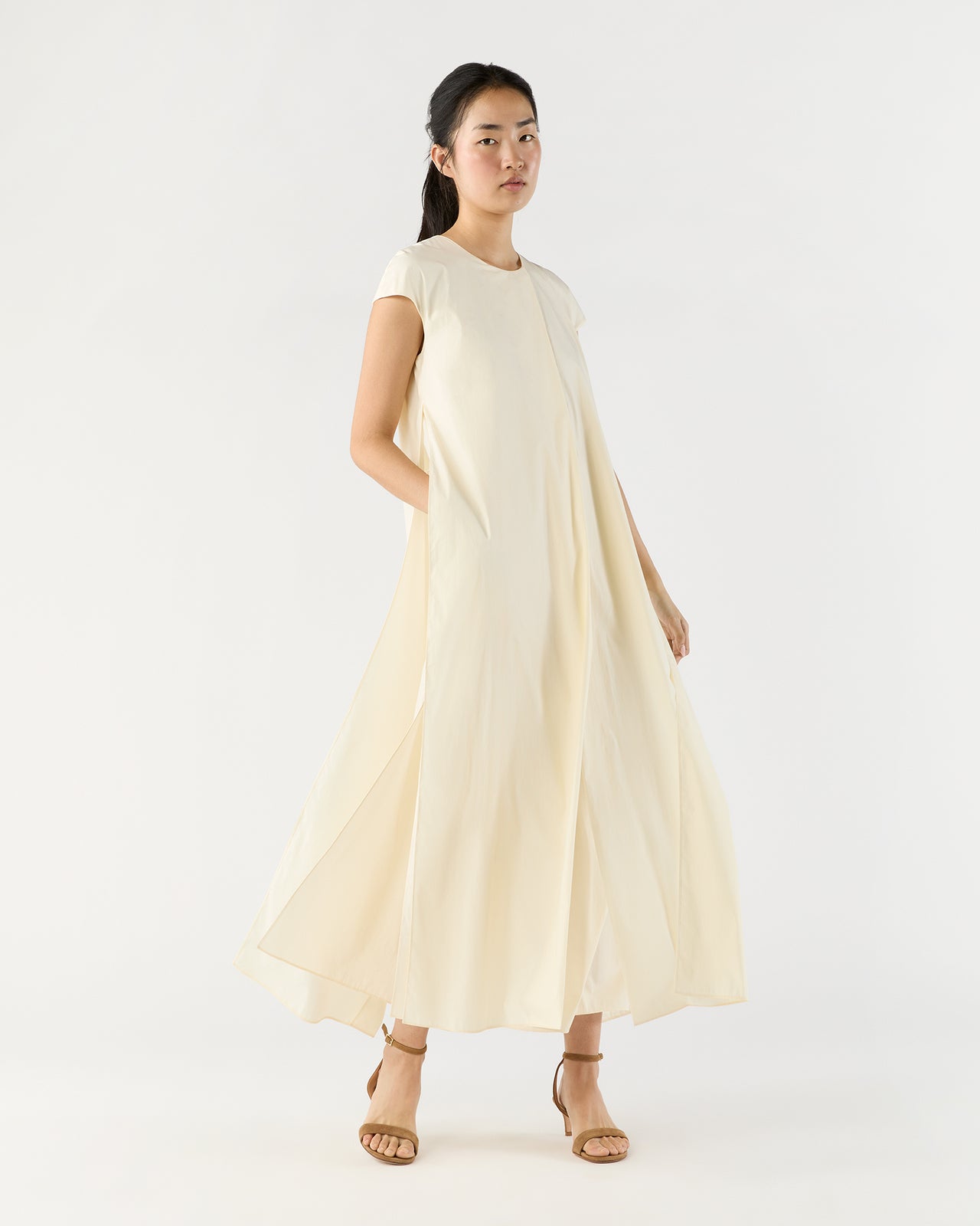 Scarlett Dress in Natural Paperweight Stretch Poplin